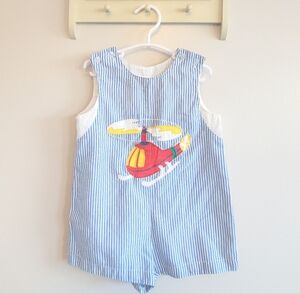 Reflex Blue and White Striped Romper with Helicopter Design